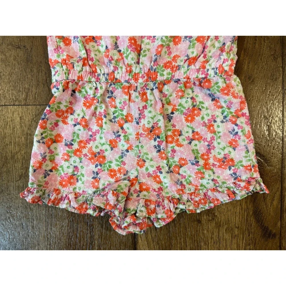 Gymboree Pink Orange Floral Romper Size 18-24 Months Button Back Summer Outfit